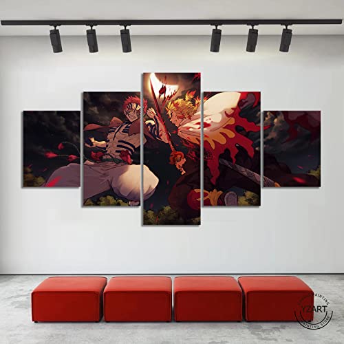 SINGLEAART Leinwanddrucke,5 Teilige Druck Auf Leinwand,5 Stück Wandbild,Wohnzimmer Dekoration,Dämonenjäger,Demon Slayer,Rengoku Kyoujurou,Akaza,Modular Wandkunst,100×50Cm Mit Rahmen Abstraktes Plakat von SINGLEAART