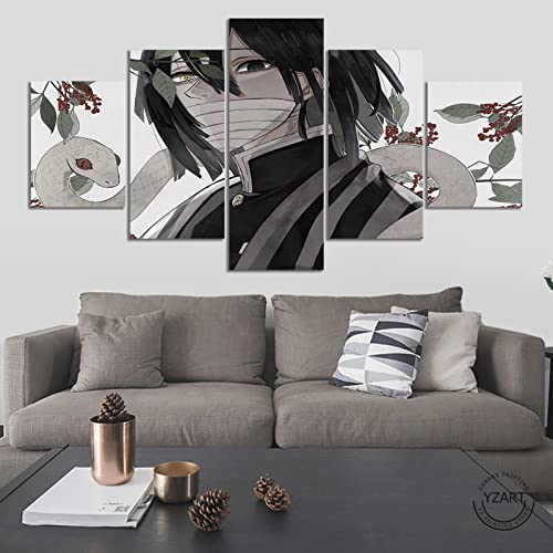 SINGLEAART Leinwanddrucke,5 Teilige Druck Auf Leinwand,5 Stück Wandbild,Wohnzimmer Dekoration,Dämonentöterin,Demon Slayer,Iguro Obanai,Modular Wandkunst,75×40Cm Mit Rahmen Abstraktes Plakat von SINGLEAART