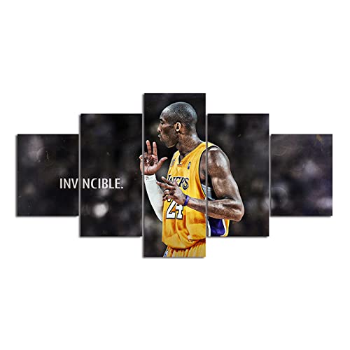 SINGLEAART Leinwanddrucke,5 Teilige Druck Auf Leinwand,5 Stück Wandbild,Wohnzimmer Dekoration,Für Immer Kobe Bryant,Basketball-Superstar,Modular Wandkunst,100×50Cm Mit Rahmen Abstraktes Plakat von SINGLEAART