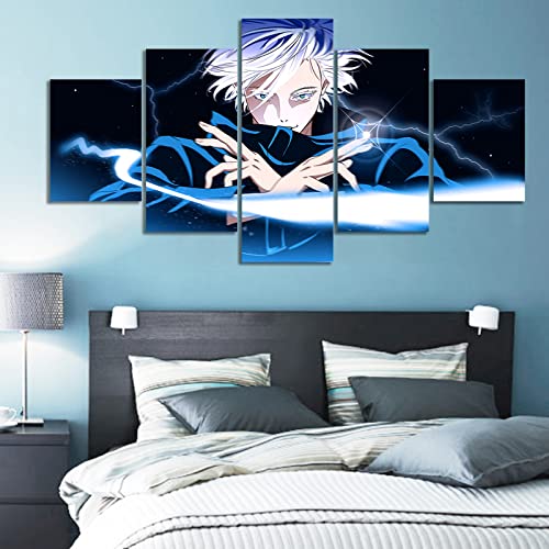 SINGLEAART Leinwanddrucke,5 Teilige Druck Auf Leinwand,5 Stück Wandbild,Wohnzimmer Dekoration,Jujutsu Kaisen,Gojo,Modular Wandkunst,200×100Cm Mit Rahmen Abstraktes Plakat von SINGLEAART