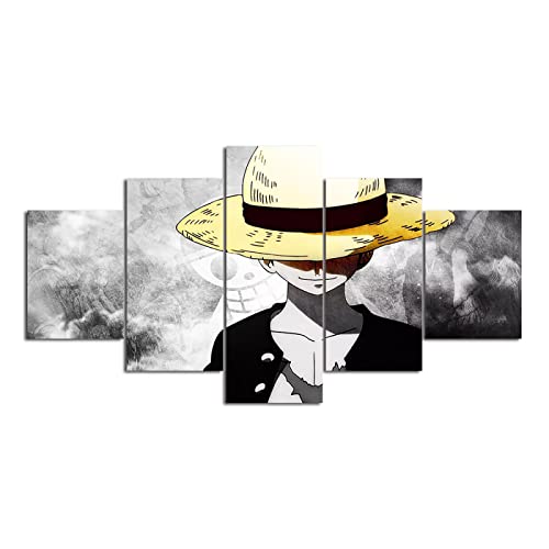 SINGLEAART Leinwanddrucke,5 Teilige Druck Auf Leinwand,5 Stück Wandbild,Wohnzimmer Dekoration,Monkey.D.Luffy,One Piece,Piraten-Anime,Modular Wandkunst,100×50Cm Mit Rahmen Abstraktes Plakat von SINGLEAART