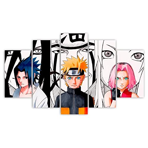 SINGLEAART Leinwanddrucke,5 Teilige Druck Auf Leinwand,5 Stück Wandbild,Wohnzimmer Dekoration,Naruto Sasuke Sakura Orochimaru Jiraiya Tsunade,Modular Wandkunst,75×40Cm Mit Rahmen Abstraktes Plakat von SINGLEAART