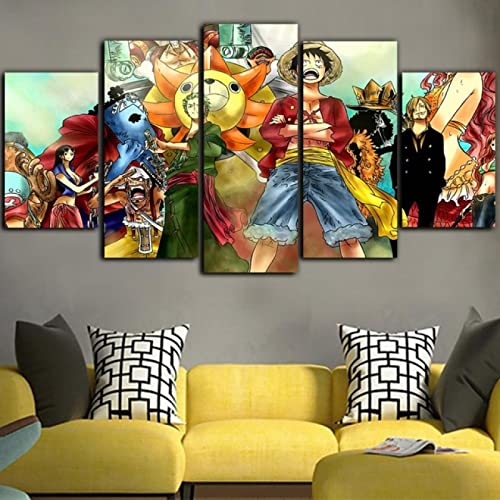 SINGLEAART Leinwanddrucke,5 Teilige Druck Auf Leinwand,5 Stück Wandbild,Wohnzimmer Dekoration,One Piece Anime-Sammlung,Modular Wandkunst,150×80Cm Mit Rahmen Abstraktes Plakat von SINGLEAART