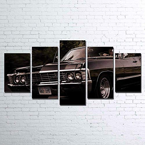 SINGLEAART Leinwanddrucke,5 Teilige Leinwand,5 Stück Wandbild,Wohnzimmer Dekoration,Modular Wandkunst,Brettmalerei,Geburtstagsgeschenk,1967 Chevy Supernatural Impala,100Cm×50Cm,Mit Rahmen von SINGLEAART