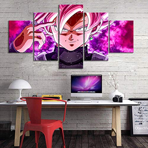 SINGLEAART Leinwanddrucke,5 Teilige Leinwand,5 Stück Wandbild,Wohnzimmer Dekoration,Modular Wandkunst,Brettmalerei,Geburtstagsgeschenk,Super Black Goku Anime,100Cm×50Cm,Mit Rahmen von SINGLEAART