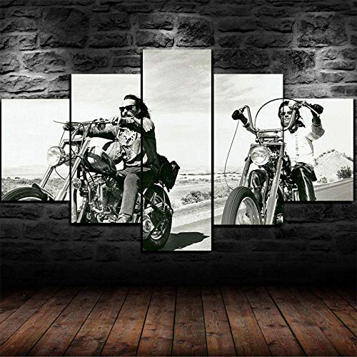 SINGLEAART Leinwanddrucke,5 Teilige Leinwand,5 Stück Wandbild,Wohnzimmer Dekoration,Modular Wandkunst,Brettmalerei,Geburtstagsgeschenk,Easy Rider Hells Angels Biker,150Cm×80Cm,Mit Rahmen von SINGLEAART