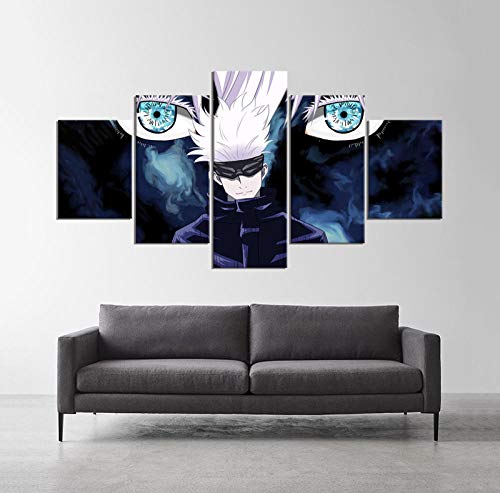 SINGLEAART Leinwanddrucke,5 Teilige Leinwand,5 Stück Wandbild,Wohnzimmer Dekoration,Modular Wandkunst,Brettmalerei,Geburtstagsgeschenk,Jujutsu Kaisen,Satoru Gojo,Yuji,150Cm×80Cm,Mit Rahmen von SINGLEAART