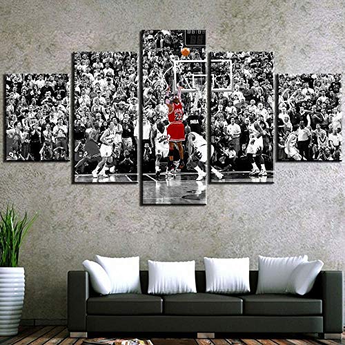 SINGLEAART Leinwanddrucke,5 Teilige Leinwand,5 Stück Wandbild,Wohnzimmer Dekoration,Modular Wandkunst,Brettmalerei,Geburtstagsgeschenk,Michael Jordan,Basketball-Superstar,150cm×80cm,Mit Rahmen von SINGLEAART