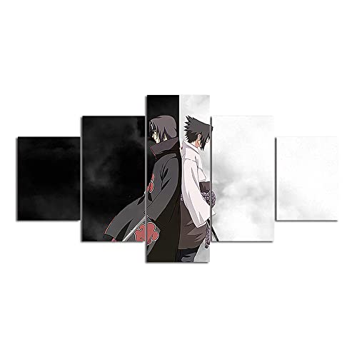 SINGLEAART Leinwanddrucke,5 Teilige Leinwand,5 Stück Wandbild,Wohnzimmer Dekoration,Modular Wandkunst,Brettmalerei,Geburtstagsgeschenk,Naruto,Uchiha Sasuke,Uchiha Itachi,150Cm×80Cm,Mit Rahmen von SINGLEAART