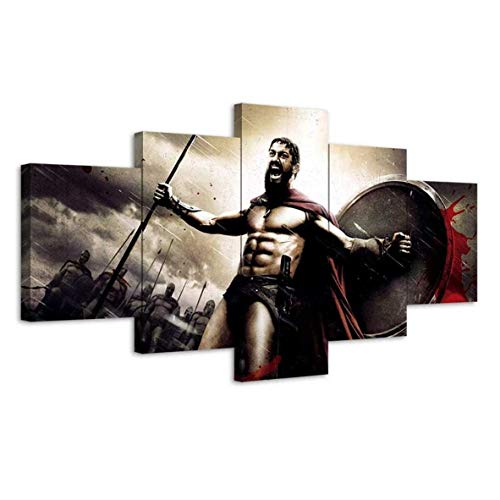 SINGLEAART Leinwanddrucke,5 Teilige Leinwand,5 Stück Wandbild,Wohnzimmer Dekoration,Modular Wandkunst,Brettmalerei,Geburtstagsgeschenk,Sparta 300 Warriors Leonidas Bild,200Cm×100Cm,Mit Rahmen von SINGLEAART