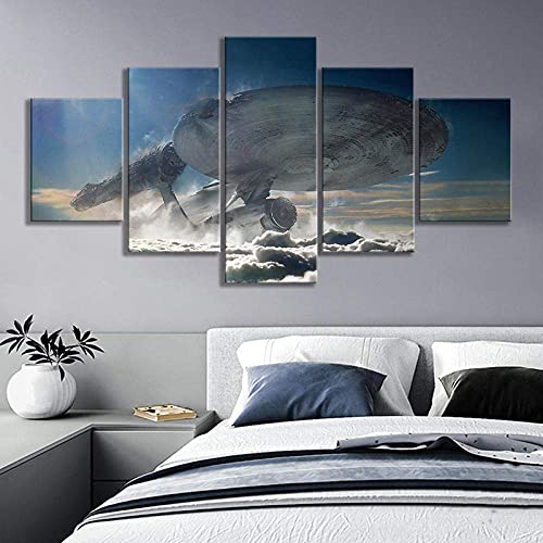 SINGLEAART Leinwanddrucke,5 Teilige Leinwand,5 Stück Wandbild,Wohnzimmer Dekoration,Modular Wandkunst,Brettmalerei,Geburtstagsgeschenk,Star Movie Poster Raumschiff Bild,150Cm×80Cm,Mit Rahmen von SINGLEAART