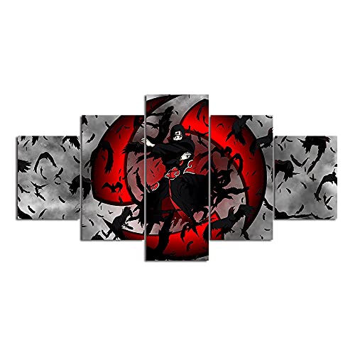 SINGLEAART Leinwanddrucke,5 Teilige Leinwand,5 Stück Wandbild,Wohnzimmer Dekoration,Modular Wandkunst,Brettmalerei,Geburtstagsgeschenk,Uchiha Itachi,Sharingan,Naruto,Akatsuki,150Cm×80Cm,Mit Rahmen von SINGLEAART