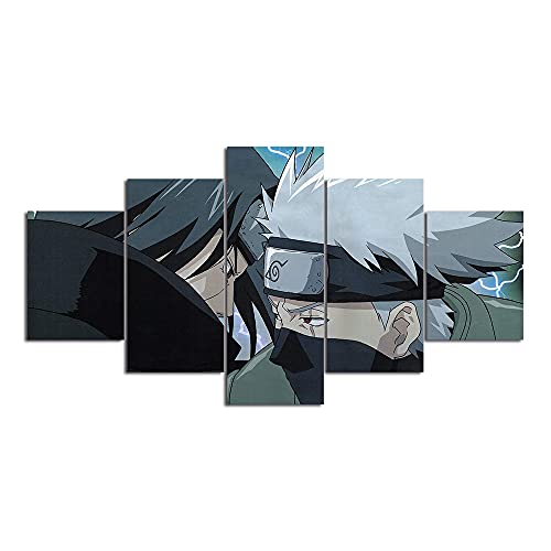 SINGLEAART Leinwanddrucke,5 Teilige Leinwand,Naruto Kakashi Uchiha Itachi,5 Stück Wandbild,Wohnzimmer Dekoration,Modular Wandkunst,Brettmalerei,Geburtstagsgeschenk,150Cm×80Cm,Mit Rahmen von SINGLEAART