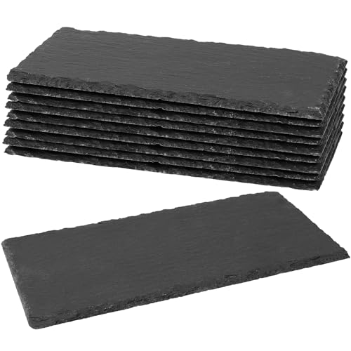 SINJEUN 10 Stück 25 x 12 cm Schieferplatte Servierplatte, Servierplatten aus Schiefer, Rechteckige Schiefer Tischuntersetzer, Schieferplatte Untersetzer, Perfekt zum Anrichten und als Deko, Schwarz von SINJEUN