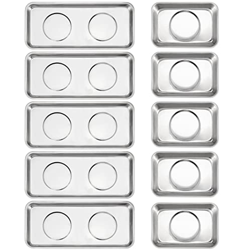 SINJEUN 10 Stück Rechteck Magnettablett 3,6 x 2,5 Zoll und 5,9 x 2,5 Zoll Magnettablett Set, Edelstahl Magnet Tablett Halter für Schrauben, Mutter, Bolzen und Metallteil von SINJEUN