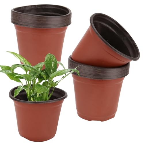 SINJEUN 120 Stück Pflanzentöpfe Anzuchttöpfe 10cm, Blumentopf Plastik, Kleine Saattöpfe für Sämlinge, Obst, Gemüse, Wiederverwendbar Umweltfreundlich Blumentöpfe, Außen Rot und Innen Schwarz von SINJEUN