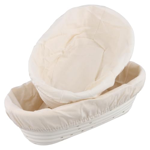SINJEUN 2er Set Gärkorb Oval 25 cm und 28 cm, Rattan Brotkorb mit Leinentuch für Brot Backen, Küche, Bäckerei von SINJEUN