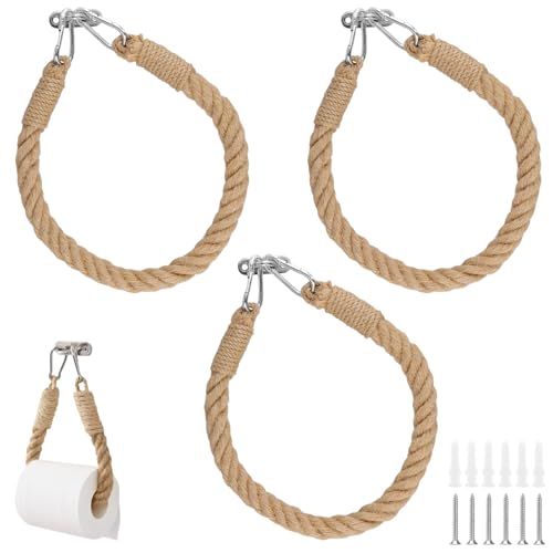 SINJEUN 3er Set Toilettenpapierhalter Seil, 50 x 2 cm Klopapierhalter Jute Seil, Vintage klopapierrollenhalter Papier Halterung Wand Handtuchhalter für für WC Badezimmer von SINJEUN