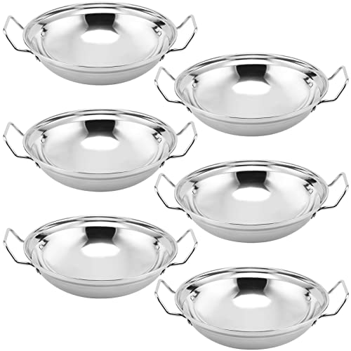 SINJEUN 6er Set Edelstahl Balti Servierschalen 22cm/8.6", runde Curry Servierschalen, große Batli Schalen für Restaurants, Bars, Indische Küche von SINJEUN