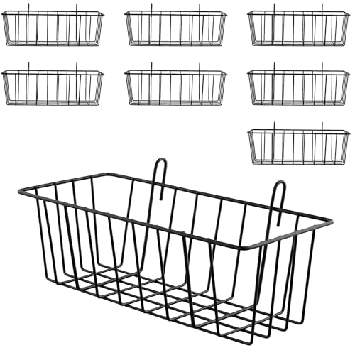 SINJEUN 8 Stück Gitterkorb zum Einhängen, Metallkorb mit Haken zum Aufhängen, 23 x 10 x 7,5 cm Wandgitter Korb Metall Gitterkorb Regalkörbe für Blumentöpfe Regal, Organisation, Schwarz von SINJEUN