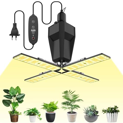 SINJIAlight pflanzenlampe led, Pflanzenglühbirne mit 4 verstellbaren Panels, E26/E27 Pflanzenlampe mit automatischer Ein-/Ausschaltfunktion,perfekt für Zimmerpflanzen Blumen von SINJIAlight