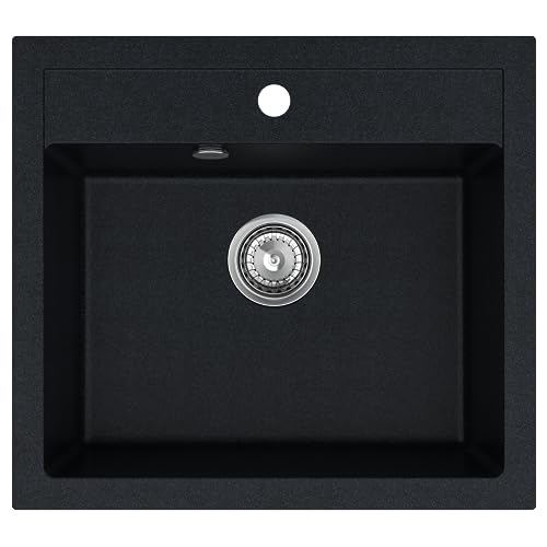 SINK QUALITY Granit Spülbecken schwarz metallisch 56 x 51 cm - inkl. Siphon manuell, Abtropfgestell, Impregnate - Waschbecken für Küche - Spüle für 60 cm Unterschrank Granitspüle für Küche von empiria SINK QUALITY