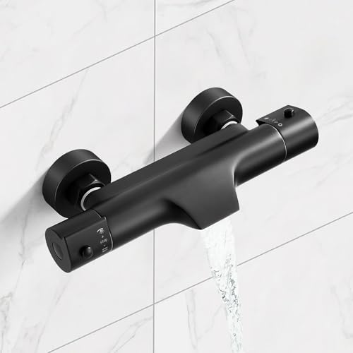 SINKTORY Wasserfall Badewannenarmatur mit Thermostat 2 Auslässen Schwarz Duscharmatur für Dusche und Badewanne, Mischbatterie Dusche Thermostat mit 38 °C Sicherheitstaste, Messing Wannenarmatur SINKTORY Wasserfall Badewannenarmatur mit Thermostat 2 Auslässen Schwarz Duscharmatur für Dusche und Badewanne, Mischbatterie Dusche Thermostat mit 38 °C Sicherheitstaste, Messing Wannenarmatur von SINKTORY