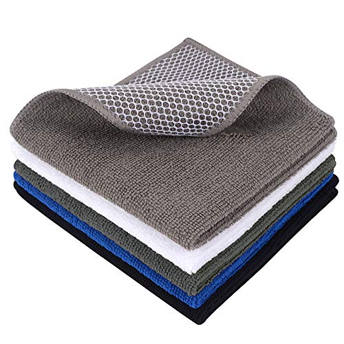 SINLAND Mikrofaser-Geschirrtuch zum Geschirrwaschen, Reinigungstücher, Poly-Scheuerseite, 30,5 x 30,5 cm, 5 Stück (blau + weiß + grau + braun + schwarz) von SINLAND