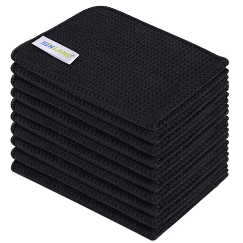 SINLAND 10 Stück Mikrofaser Waffel Küchentücher Blank Handtücher Waffelstruktur Geschirrtücher schnell trocknend Küchenhandtücher 40,6 x 61 cm schwarz von SINLAND