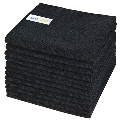 SINLAND 12er Pack Mikrofaser Reinigungstücher Schnelltrocknend Küchentuch fusselfrei streifenfrei Putztücher Fenster Tücher Geschirrtücher für Haus, Küche, Auto 30cm x 30cm Schwarz von SINLAND