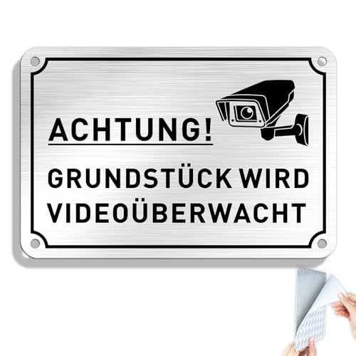 SINMAO “ACHTUNG!GRUNDSTÜCK WIRD VIDEOÜBERWACHT ”mit Bohrlächer,Wetterfest,Reflektierend - (15 x 10 cm,0.1 cm Dick）- Warntafel-Videoüberwachung Schilder von SINMAO
