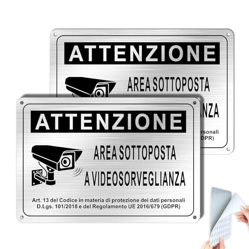 SINMAO Area Videoüberwachungsschild aus gebürstetem Aluminium mit Klebstoff 22 x 15 cm DSGVO mit vorgebohrten Löchern UV-Schutz 2 Stück SINMAO Area Videoüberwachungsschild aus gebürstetem Aluminium mit Klebstoff 22 x 15 cm DSGVO mit vorgebohrten Löchern UV-Schutz 2 Stück von SINMAO