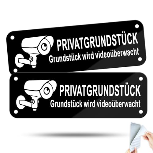 SINMAO Privatgrundstück Warnhinweis/Dieses Objekt Wird Videoüberwacht Aufkleber-Achtung Kamera Überwachung-Aluminium Blechschilder Einbrecher（ 2 Stück ） von SINMAO