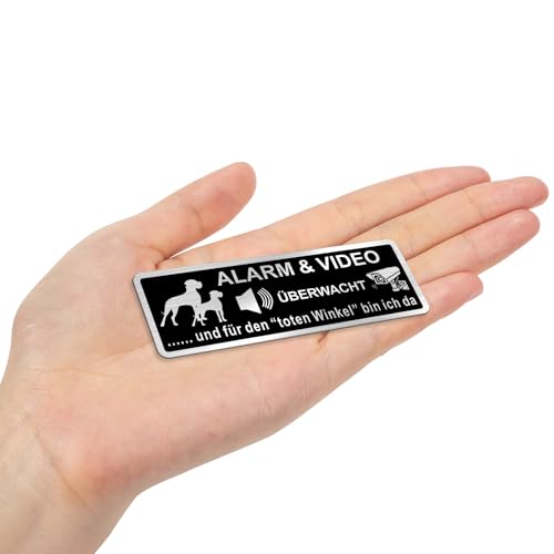 SINMAO Schild Videoüberwachung Klein Metall Selbstklebend 85x30mm, Achtung Hund Schild Lustig Gebürstetes Aluminium Schwarz x1Stück von SINMAO
