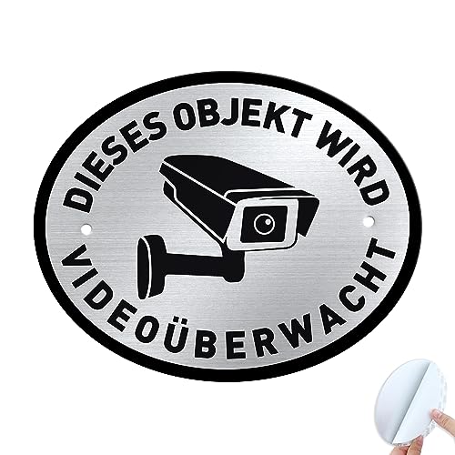 SINMAO Schilder mit Dieses Objekt Wird Videoüberwacht Aufkleber Aluminium Gebürstete Oberfläche Ellipsoïde 5.9x4.7'' von SINMAO