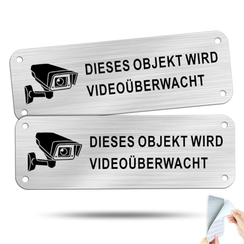 SINMAO Schilder mit Dieses Objekt Wird Videoüberwacht Aufkleber Aluminium Hinweisschild Achtung Videoüberwachung15×5cm,Videoüberwachung Sticker Einbruchschutz,Kameraüberwachung Warnschild x2 Stück von SINMAO