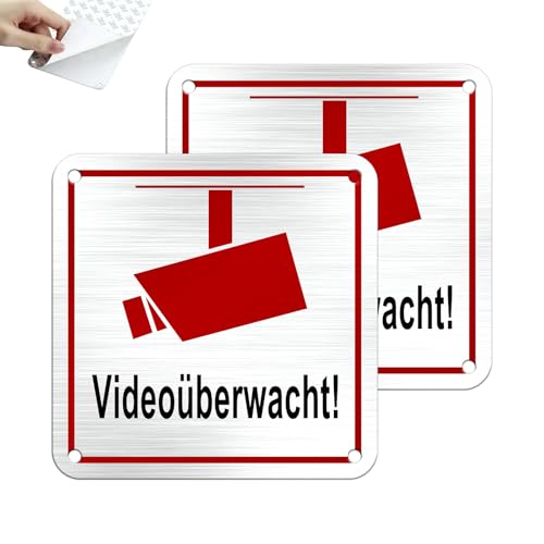 SINMAO Videoüberwacht Schilder 10x10cm Aluminium Metall Selbstklebend, Privatgrundstück Videoüberwacht Schilder x2Stück SINMAO Videoüberwacht Schilder 10x10cm Aluminium Metall Selbstklebend, Privatgrundstück Videoüberwacht Schilder x2Stück von SINMAO