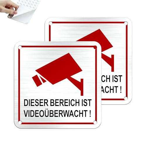 SINMAO Videoüberwachung Aufkleber 10x10cm Metall Klein, Schild Videoüberwachung Selbstklebend x2Stück von SINMAO