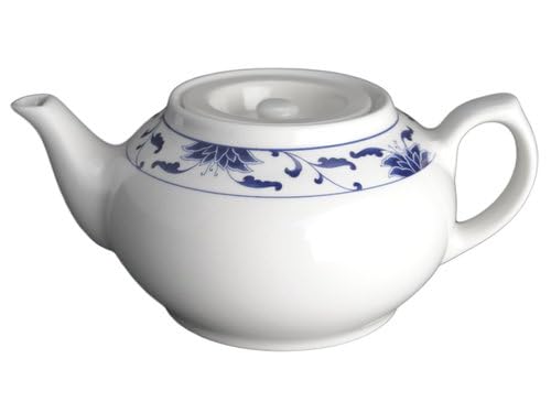 Asiatische klassische Teekanne aus Porzellan mit blauem Lotusmotiv 900 ml von SINO-DECO
