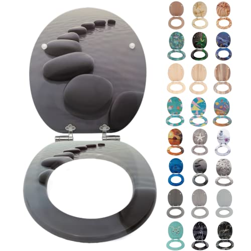 SINOBATH Wc Sitz Mit Absenkautomatik,Viele bunte Motive,Toilettendeckel aus Holz,Stabile QualitäT,Einfache Montage(Black Stones) von SINOBATH