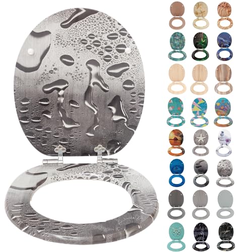 SINOBATH WC-Sitz Toilettensitz mit Absenkautomatik, MDF Holzkern, Softclose Scharnier(Waterdrops) von SINOBATH