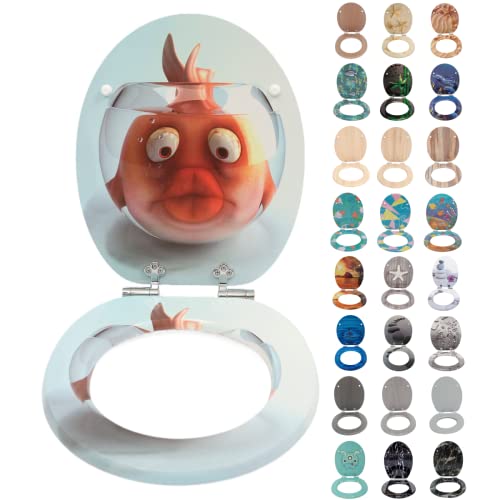 SINOBATH WC Sitz Mit Absenkautomatik,Hochwertige Und Stabile Antibakterieller Toiletten, MDF Holzkern,Stabile QualitäT,Einfache Montage Wc Deckel Klobrille (Goldfish) von SINOBATH