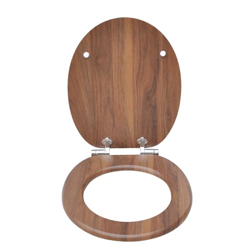 SINOBATH WC-Sitz Toilettensitz mit Absenkautomatik, MDF Holzkern, Softclose Scharnier (Walnut) von SINOBATH