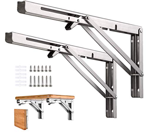 Professionelle Klappkonsole Schwerlast, Edelstahl Klappkonsolen Klappkonsole Tisch Klappregalhalterungen Klappträger Regalträger für Bänke und Regale (250mm, 2 Stück) von WMMADAY