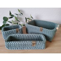 Häkelkorb Rechteckig Mit Holzboden | Brotkorb Viereckig Aufbewahrungskorb Utensilo Dekokorb Baumwollkorb Geschenkidee von SINOHandmade