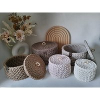 Häkelkorb Rund Mit Deckel | Verschiedene Größen Häkelkörbchen Utensilo Aufbewahrungskorb Baumwollkorb Scandi Geschenkidee von SINOHandmade
