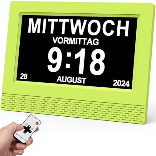 SINOIDEAS - 7 Zoll Wecker Digital,Digitale Kalender,Demenz Uhr Senioren mit Erinnerungsfunktion,Uhr mit Datum und wochentag (grün) von SINOIDEAS