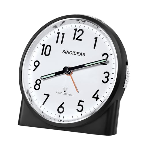 SINOIDEAS Funkwecker,Funkwecker Analog ohne Ticken, mit Nachtlicht Schlummerfunktion, 1 x 1,5 V AA-Batterie (Nicht im Lieferumfang enthalten)(Schwarz) von SINOIDEAS