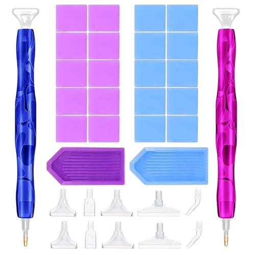 DIY Diamond Painting Pen Set Werkzeuge, 2 Stück Diamond Painting Zubehör Stift, Diamant-Malstift aus Kunstharz Stift Diamanten Kurviger Stift, mit Ton, Trays, Klebepad und Ersatz-Tipps von SINRAD