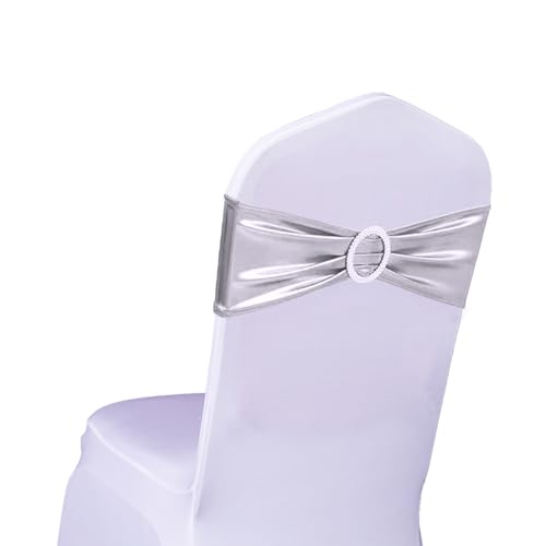 Lycra-Stuhlschärpen aus Stretch-Elastik mit Schnalle und Schleife, Polyester und Spandex, Bronzing Silver, 50PC von SINSSOWL